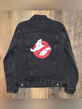 RARE Universal Studios Ghostbusters Retro No-Ghost Black Denim Jacket Medium!
